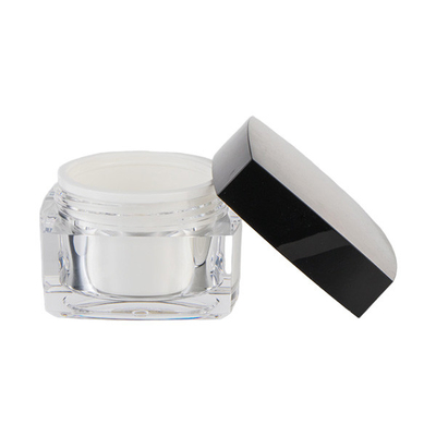 Eco - Friendly Glass Cosmetic Cream Jar Square Shape Clear Body Black Lid