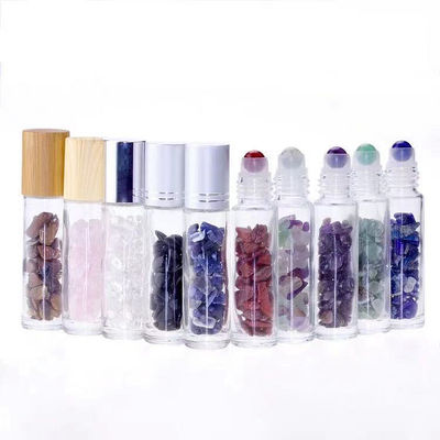 5ml 10ml Refillable Roll On Bottles Bamboo Lid Amber Blue Transparent Frosted Gemstone Empty Roller Ball Bottles