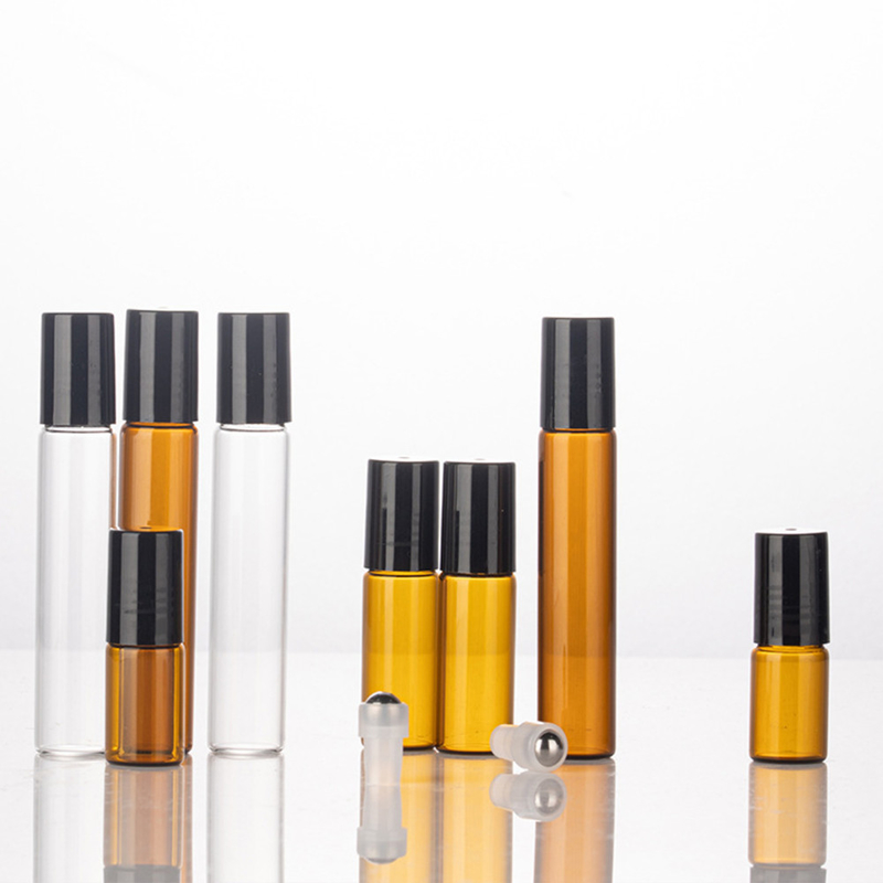 ‌Premium 3-10ml Amber Glass Perfume Roller Bottles with Roller Balls for Essential Oils Includes 10 ml Roller Bottles Set for Travel & Daily Use